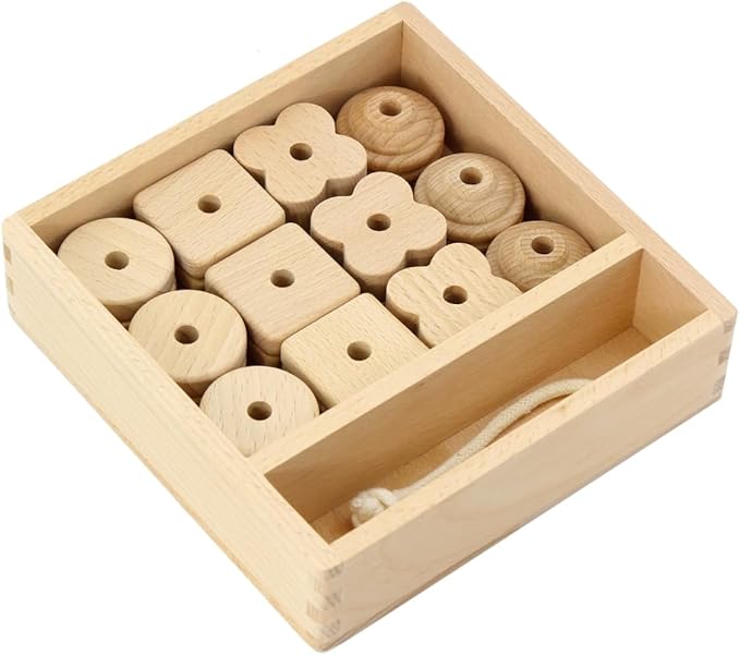 Lacing Bead 27 Large Wooden Beads 1 Lace for Toddler and Kids Montessori Educational Toy Fine Motor Skills 2 Years