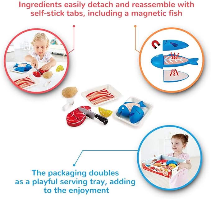 Hape Tasty Proteins Set | Wooden Pretend Play Food Set for Kids, Basic Play Cooking Ingredients and Accessories Set, Multicolor