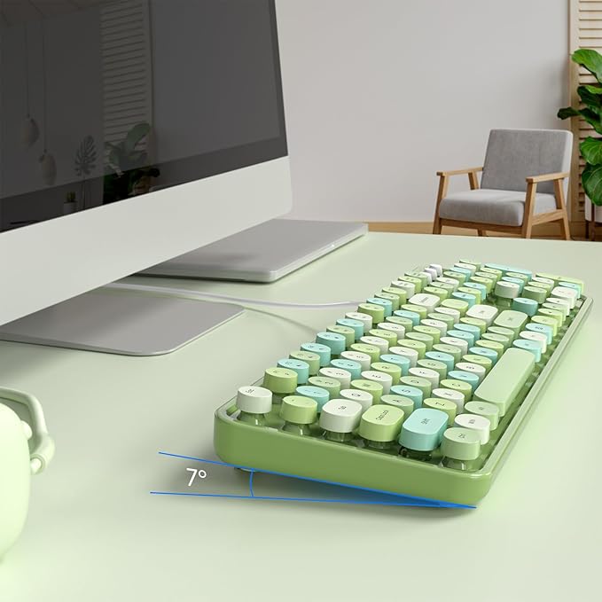 Wired Keyboard, 104 Keys Full-Sized Typewriter Keyboards, USB Plug Play Office Keyboard with Number Pad, Caps Indicators, Foldable Stands for Windows, PC, Laptop, Desktop (Green Colorful)