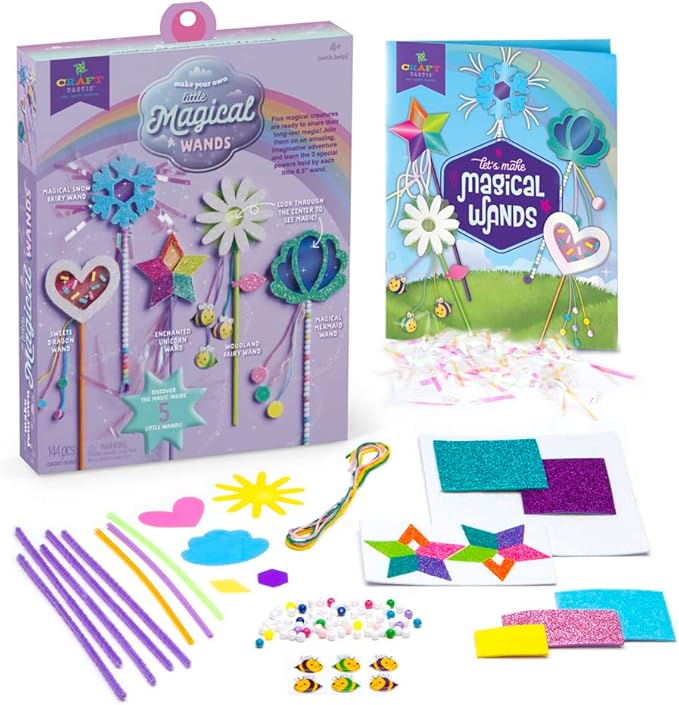 Craft-tastic — Make Your Own Little Magical Wands — Everything Included for 5 Fun DIY Magic Wands Art & Crafts Projects — Ages 4+