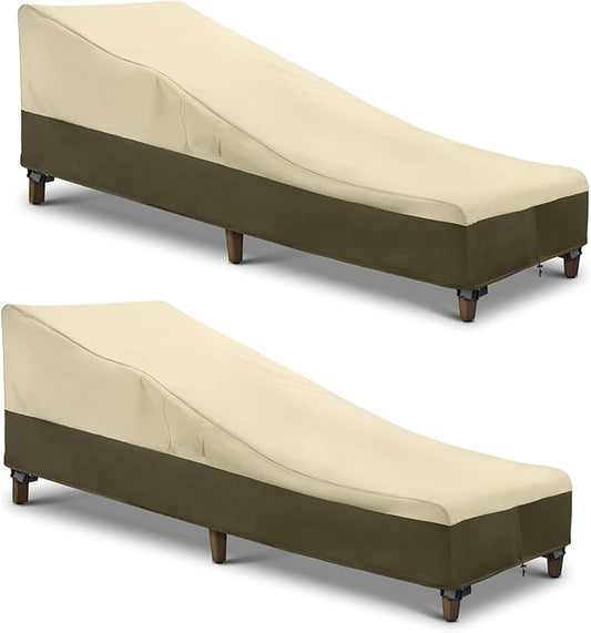 SunPatio Chaise Lounge Cover Outdoor Waterproof, Heavy Duty 2 Pack Patio Lounge Chair Covers, UV & Rip & Fade Resistant, All Weather Protection, 80"L x 32"W x 25"H, Beige & Olive