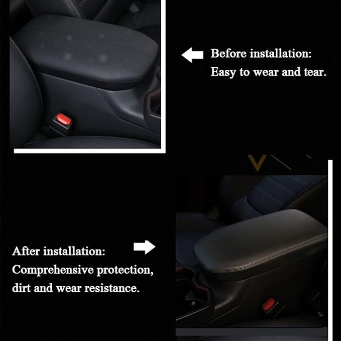 XITER Car Armrest Cover Saver, 1 Pc Center Console Pad Fit for Toyota RAV4 2019-2025, Central Console Armrest Box Protector Interior Accessories (Black skin and black line)