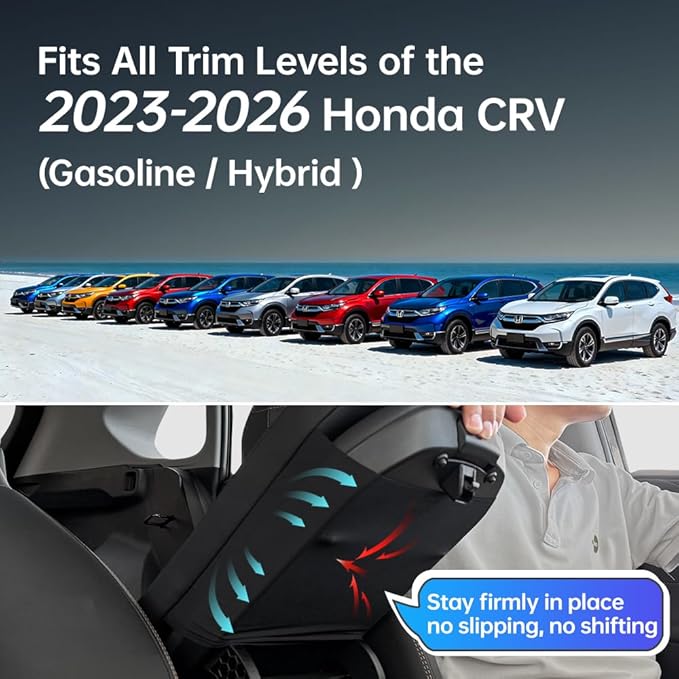 POKSRI Car Center Console Cover pad for Honda CR-V(2023-2026). Arm Fatigue Relief, armrest Cushion Protect Original Leather from pet Claws, Waterproof Leather&Sponge, Interior Accessories, Black.