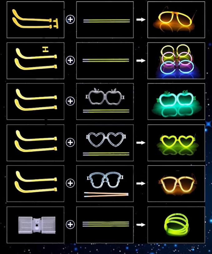 394 Pcs Glow in the Dark Party Supplies for 16 Kids Adults, Light Up Party Favors,150 Glow Sticks Bulk Party Pack (for Glow Glasses,Earring,Bunny Ear Headband,Bracelets, Necklaces), Glow Party Favors