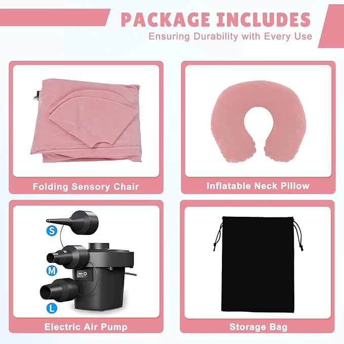 Bmag Sensory Chair for Kids, Inflatable Peapod Canoe with Neck Pillow, 60" Sensory Pod Seating ADHD Toy Gift for Autistic Children, Includes Electric Air Pump, Pink