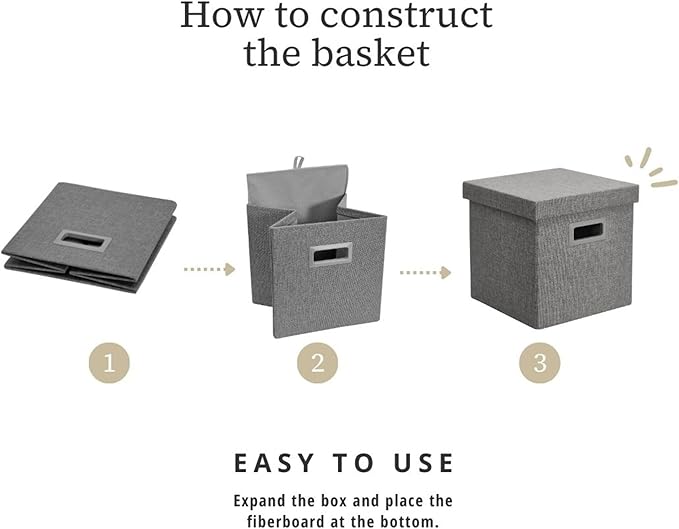 DECOMOMO Heavy Duty Cube Storage Bins, Fabric Storage Cubes, 3X Tougher Storage Basket with Lids (Charcoal Grey, 11 inch Cube)