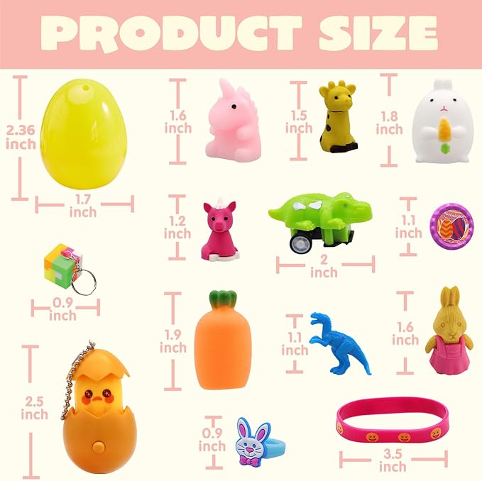 JOYIN 200 Pcs Prefilled Easter Eggs with Novelty Toys and Stickers, Filling Treats, Easter Eggs Hunt, Basket Stuffers Fillers, Theme Party Favor, Classroom Prize