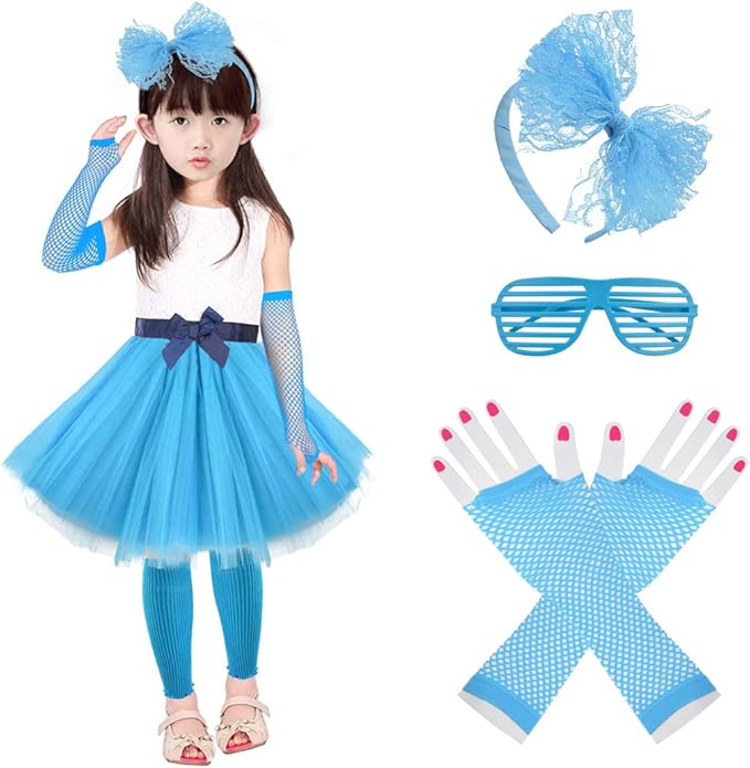Kids 6 in 1 Costume Accessories 1970s 1980s Fancy Outfits and Dress for Cosplay Party Theme Party for Girl