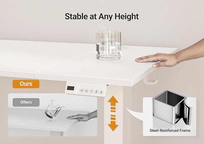 Seang Electric Height Adjustable Standing Desk, 40 x 24 Inch Sit-Stand Workstation with T-Style Frame, 3 Memory Height Options & Built-in Cable Management for Home Office, White Frame/White Top