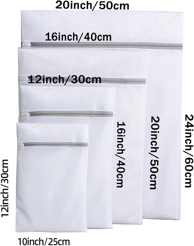 RICHERI Mesh Laundry Bags, Mesh Wash Bags Durable Mesh Structure with Strong Zipper, Suitable for Underwear, Delicate Clothes, Pants, Shoes (Small Fine Mesh, XS+S+M+L(10*12in+12*16in+16*20in+20*24in)