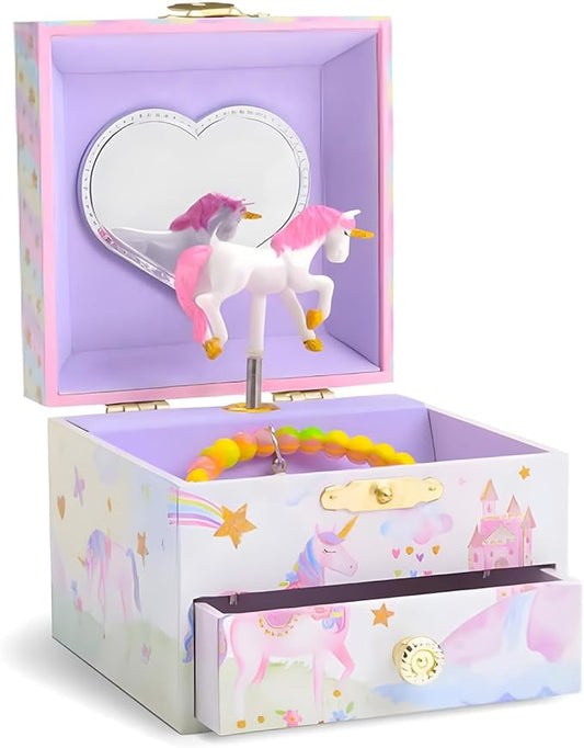 Jewelkeeper Jewelry Box for Girls with 1 Drawer - Unicorn Musical Jewelry Boxes, Beautiful Dreamer Tune, Spinning Unicorn Doll, Little Girl Jewelry Box, Gifts for 5 Year Old Girls, Engineered Wood