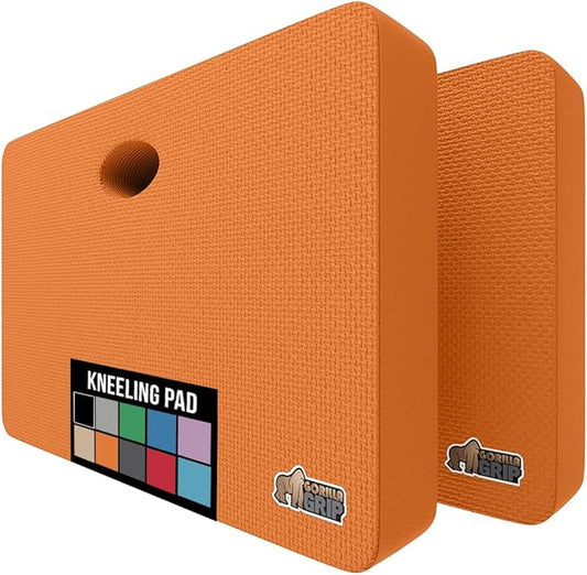 GORILLA GRIP Extra Thick Patent Pending Soft Foam Kneeling Pad, 2 PK, Supportive Large Cushion Knee Pads for Gardening, Baby Bath, Dirt and Water Resistant, Workout and Garden Supplies, 17.5x11 Orange
