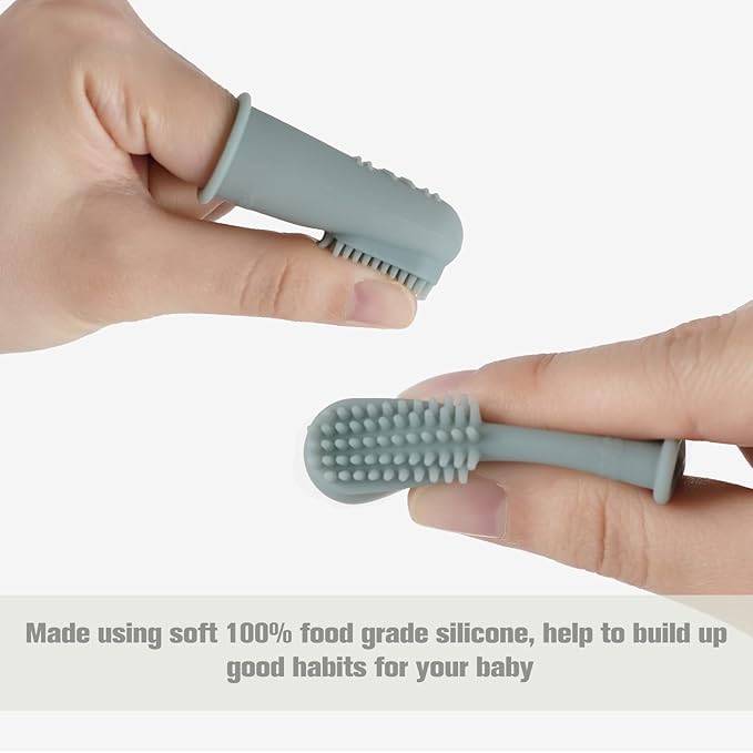 haakaa Baby Toothbrush, Soft Food Grade Silicone Baby Teether Finger Tooth Brush for Toddler, Baby First Toothbrush Infant Teething Toys Training Toothbrush, 0 Months+,2 Pack, Pea Green