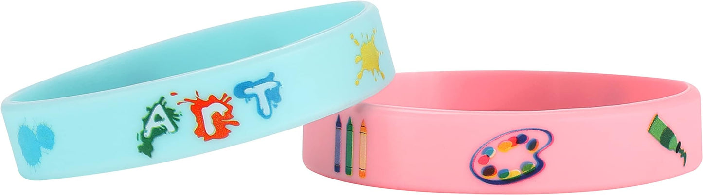 Cleverplay 24 Pack Art Painting Silicone Wristbands Bracelets, Paint Birthday Decoration Party Favors for Kids