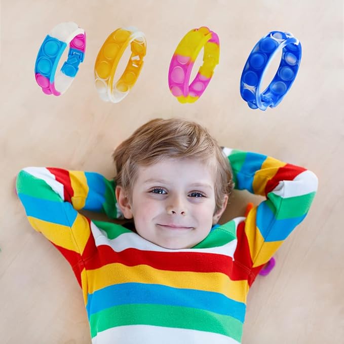 60Pcs Pop Bracelet Bubble Fidget Toys, Hand Finger Press Multicolor Silicone Wristband Toy for Classroom Prizes, Stress Reliever Fidget Bulk for Kids and Adults