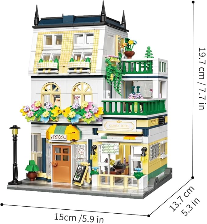 City Garden Hotel Building Blocks Sets with LED,998pcs Mini Bricks Toys Gift for Adult Kids Teen 14+ (Not Compatible with Lego)