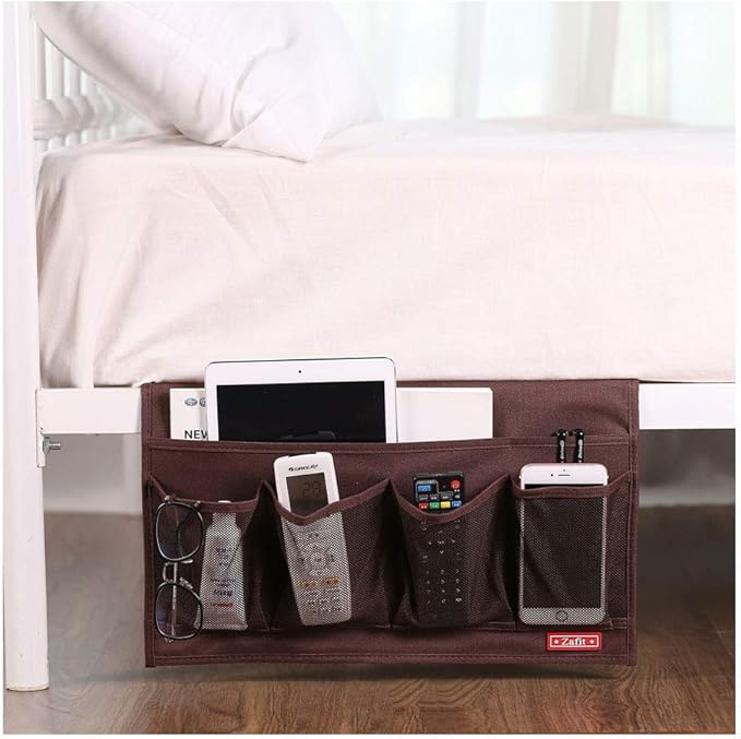 Bedside Storage Organizer - 6 Pocket Table Caddy for Remotes, Phone, Glasses (Coffee)