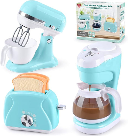 Kitchen Appliances Toys, Kids Play Kitchen Accessories Set, Pretend Kitchen Toys for Kids Ages 4-8, Coffee Maker, Mixer, Toaster with Realistic Lights & Sounds, Gift for Girls Ages 3+