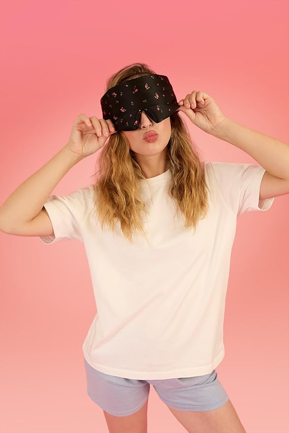 Glow People Silk Sleep Mask – 100% Mulberry Silk Eye Mask for Sleeping, Total Blackout, Cloud-Soft and Adjustable for Beauty Sleep and Travel - Black Rose