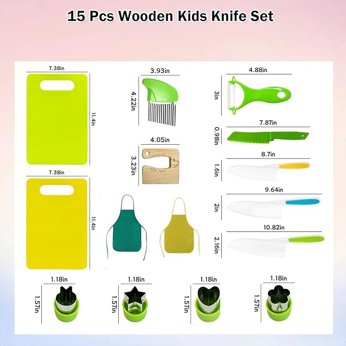 15 PCS Kids Cooking Sets,Toddler Montessori Kitchen Tool Toy for Lillte Girl Boy Age 3-10,Gifts for Birthday Christmas