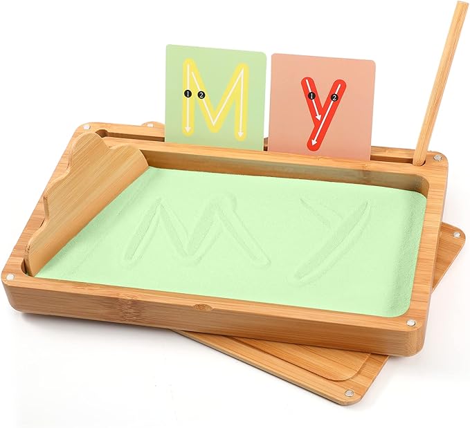 Sand Tray for Classroom Montessori Sand Tray with Lid Wooden Sand Trays for Kids Writing Letters and Numbers (Green)