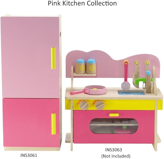 Emily Rose 18 Inch Doll Wooden Play Kitchen Refrigerator Freezer Toy Gift Set, Includes 20 Pretend Food Accessories | Doll Not Included