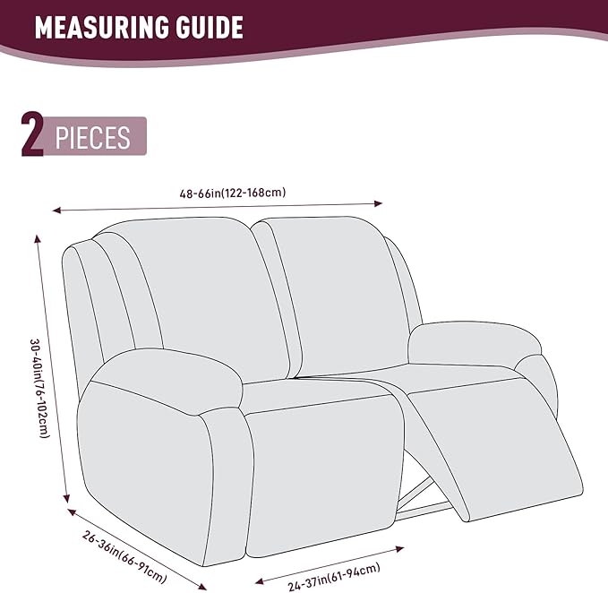 KinCam Recliner Covers, Stretch Reclining Chair Covers, Recliner Sofa Slipcovers Stripe Jacquard Recliner Couch Covers Furniture Protector Covers for Pet Kid (2 Seater, Wine)