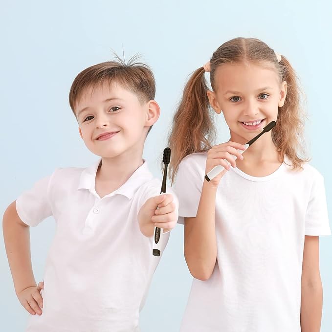 Charcoal Toothbrush Ultra Soft for Sensitive Gums - Teeth Whitening Brush for Adults & Children [Extra Family Pack] - Medium Tip Bristles