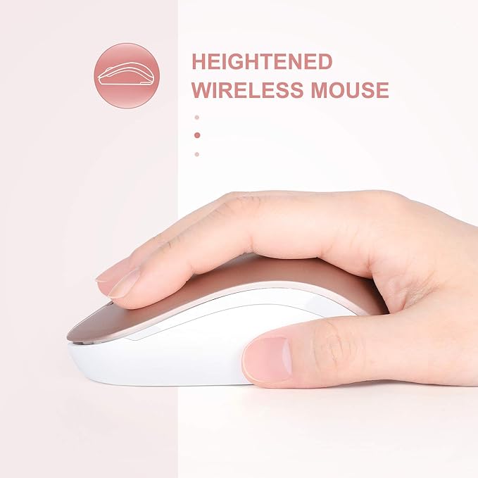 seenda Wireless Mouse, 2.4G Noiseless Mouse with USB Receiver Portable Computer Mice for PC, Tablet, Laptop, Notebook - Rose Gold&White