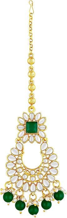 Aheli Bridal Kundan Faux Pearl Choker Necklace with Earrings Maang Tikka Gift for Women Indian Traditional Bollywood Fashion Jewelry Set