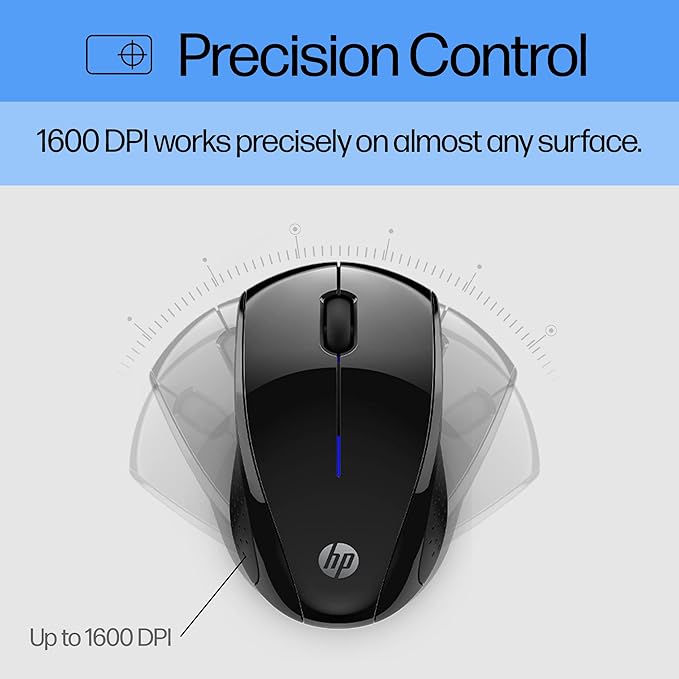 HP X3000 G2 Wireless Mouse - Ambidextrous 3-Button Control, & Scroll Wheel - Multi-Surface Technology, 1600 DPI Optical Sensor - Win, Chrome, Mac OS - Up to 15-Month Battery Life (‎28Y30AA#ABA, Black)