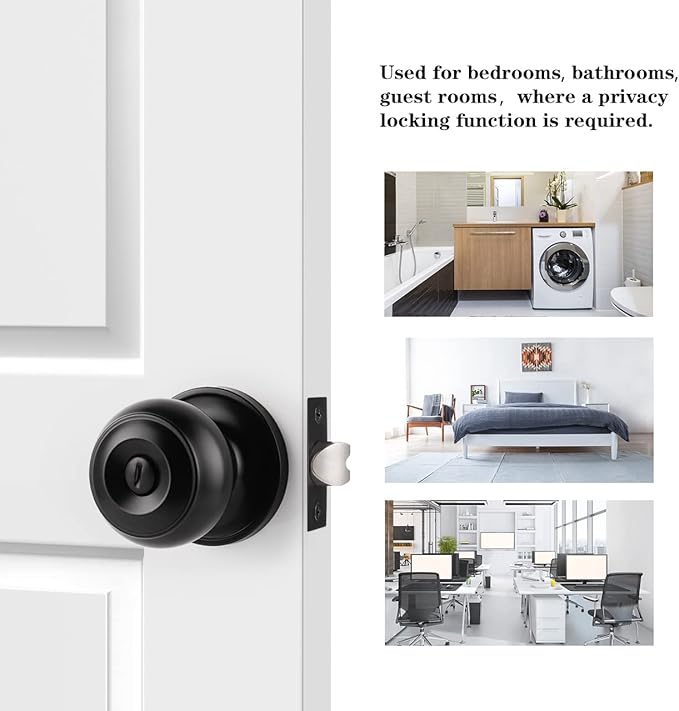 Probrico Matte Black Door Knobs, Door Handles with Lock and Knob, Keyless Interior Doorknobs for Bathroom Bedroom, 2 Pack