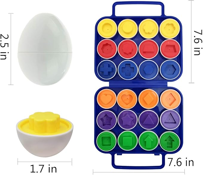 Beakabao 12pcs Color and Shape Matching Egg Set Montessori Toddler Education Classification Toys for Fine Motor Skills of The Fingers Muscles, Preschool Children Smart Puzzles Easter Gifts (Blue)