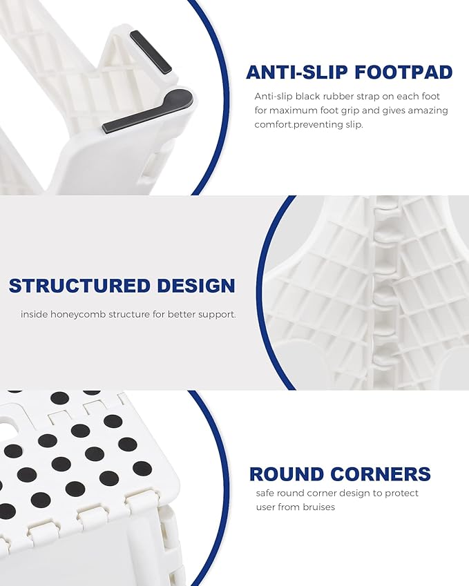 Acko 12pack Folding Step Stool Lightweight Plastic Step Stool - 11 inch Foldable Step Stool for Adults,Non Slip Folding Stools for Kitchen Bathroom Bedroom White