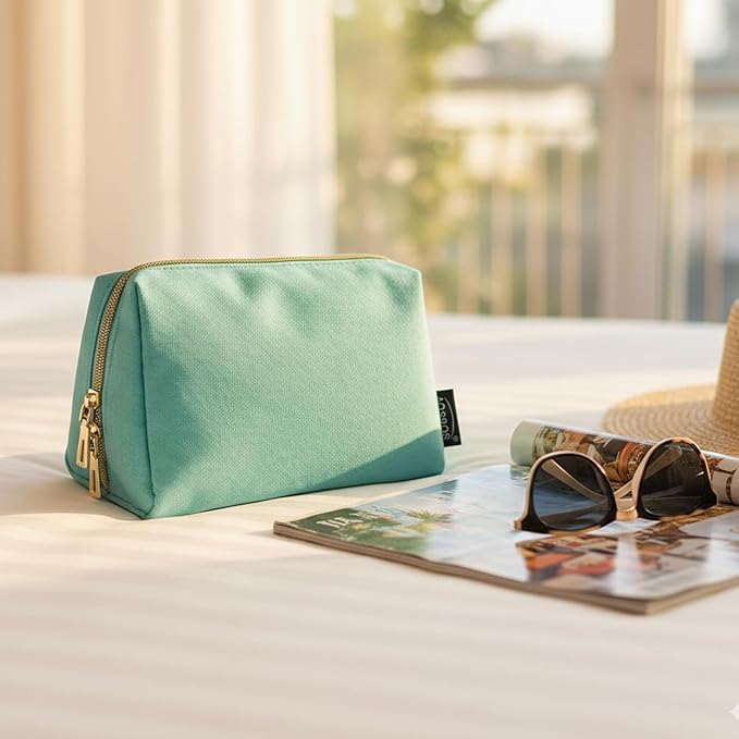 Aosbos Small Makeup Bag Travel Size Cosmetic Bags for Women Small Zipper Pouch with Inner Compartments | Idea for Purse Organizer (Green)