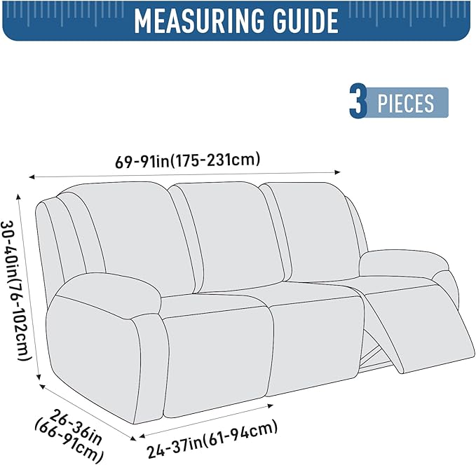 TAOCOCO Recliner Sofa Covers Stretch Reclining Couch Cover, Jacquard Recliner Couch Cover for 3 Seat Furniture Protector Sofa Slipcovers with Elastic Bottom for Kids, Pets (Dark Coffee)
