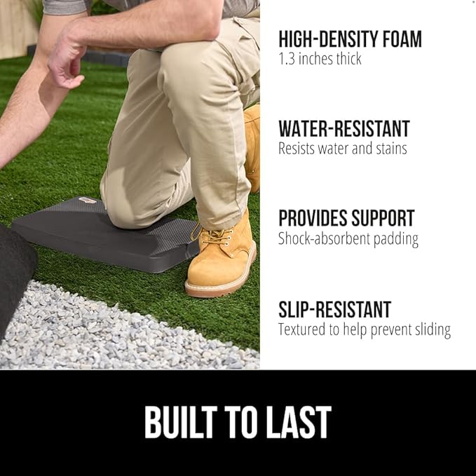 GORILLA GRIP Extra Thick Patent Pending Soft Foam Kneeling Pad, 2 PK, Supportive Large Cushion Knee Pads for Gardening, Baby Bath, Dirt and Water Resistant, Workout, Garden Supplies, 17.5x11, Charcoal