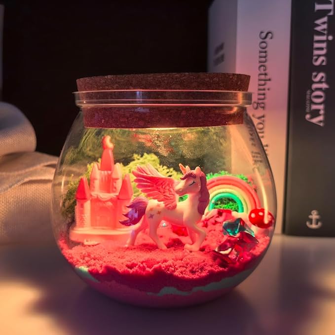 Light Up Unicorn Terrarium Kit for Girls - Kids Terrarium Kit with Unicorn & Castal- Cool Things for Kids Gifts - Toys for Girls Ages 6-12 Years Old