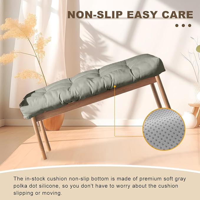 Bench Cushion 36 inches,Indoor/Outdoor Non-Slip Tufted Cushions, Premium Waterproof Linen, Soft Piano Sofa Cushions, Entryway Storage, Bay Window, High-Density Memory Foam(Medium Grey-36x14x4in)