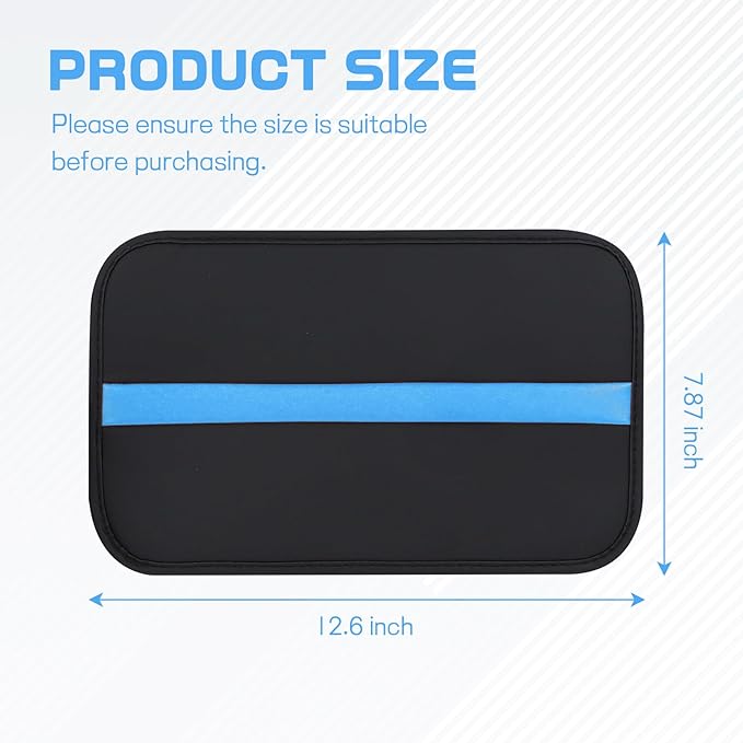 wuyaoyao Car Center Console Cover, 12.6"×7.87" PU Leather Armrest Cover for Cars, Stylish Auto Armrest Cushion Pad, Waterproof Vehicle Arm Rest Protector, Interior Car Accessories (Black+Blue)