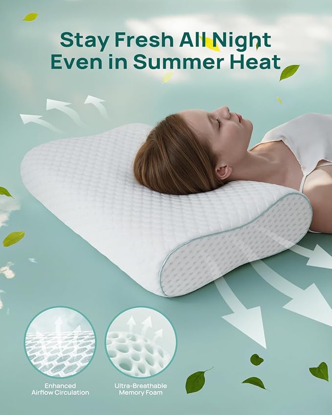 Memory Foam Neck Pillow for Pain Relief – Adjustable Contour (4 Heights), Portable & Washable – Travel Pillow for Airplane, Car, Hiking (15.7” x 11”) – No Storage Bag