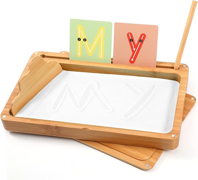 Sand Tray for Classroom Montessori Sand Tray with Lid Wooden Sand Trays for Kids Writing Letters and Numbers (White)