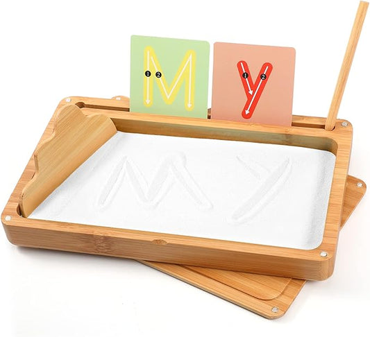 Sand Tray for Classroom Montessori Sand Tray with Lid Wooden Sand Trays for Kids Writing Letters and Numbers (White)