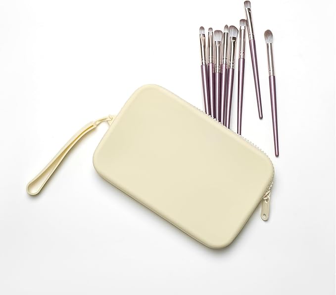 WHHJM Large Silicone Multifunctional Essential Bag Portable Travel Makeup Bag for Women Men Cards Cash Bag Zipper Pouch (White)