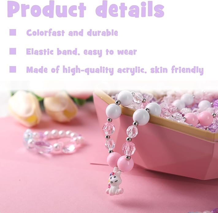 BigOtters Girl Princess Necklace Bracelet, Sets of 3 Colorful Jewelry Necklaces for Girls Toddlers Princess Dress up