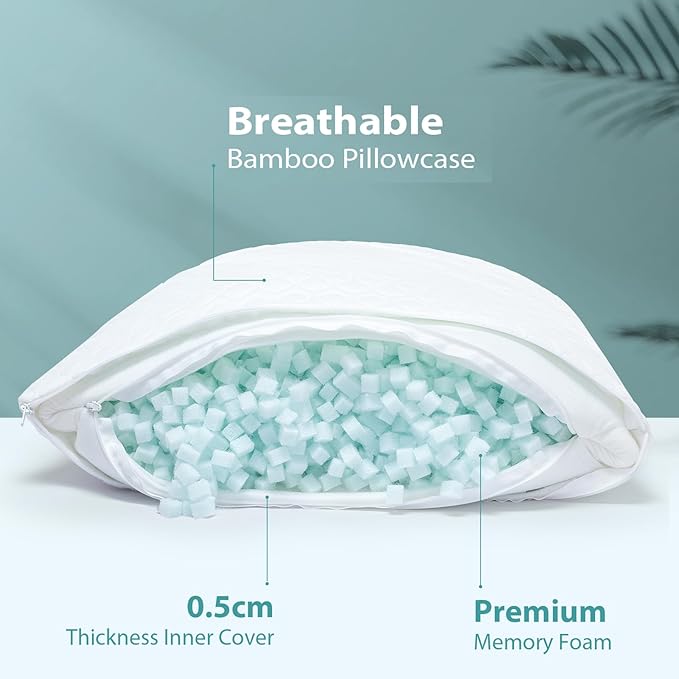 Pillow King Size Memory Foam for Sleeping, Bed Pillows with Washable Cooling Pillowcase for Back & Side & Stomach Sleepers, 20x36 inches