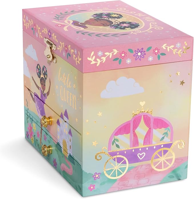 Jewelkeeper Jewelry Box for Girls - 2-Drawer Music Box with Little Queen Ballerina Dancing to Swan Lake, Cute Pink Design, Keepsake Storage for Treasured Accessories - 6.75 x 5.25 x 6 inches