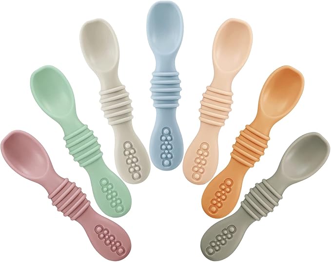 PandaEar 7 Pack Baby Led Weaning Spoons| Silicone Baby Spoons Self Feeding Utensils, Toddler Infant Feeding Spoon First Stage