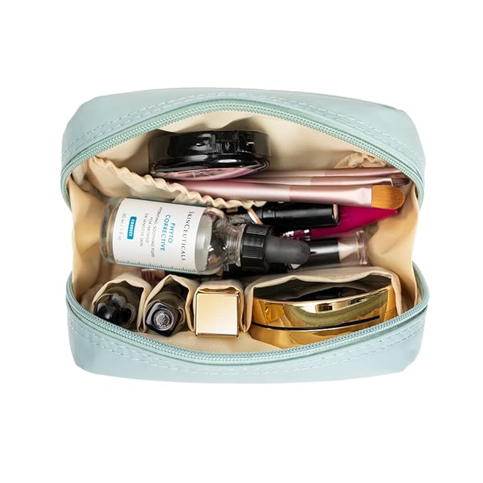 Hekyip Rectangular Beauty Bag, Small Travel Makeup Bag for Purse, Portable Waterproof Cosmetic Pouch for Ladies Women (Rectangular Mint Blue)