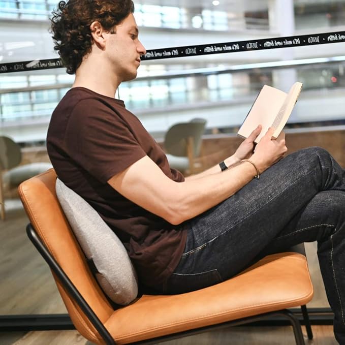 C CUSHION LAB Extra Dense Lumbar Pillow - Patented Ergonomic Multi-Region Firm Back Support for Lower Back Pain Relief - Lumbar Support Cushion with Strap for Office Chair, Car, Sofa, Plane - Grey